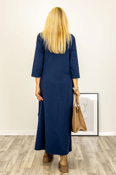 Rochie cu nod intr-o parte, din jerseu de bumbac bleumarin [4]