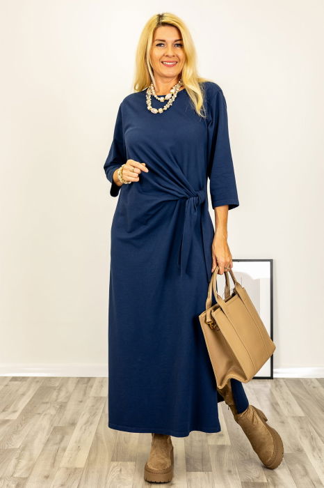 Rochie cu nod intr-o parte, din jerseu de bumbac bleumarin [3]