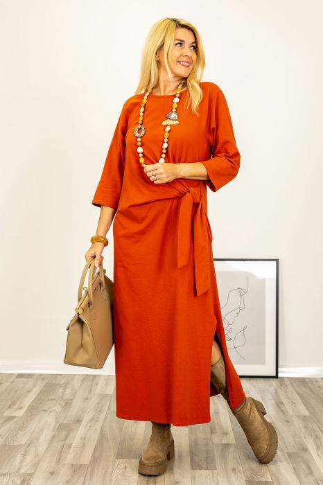 Rochie cu nod intr-o parte, din jerseu de bumbac rosie [3]