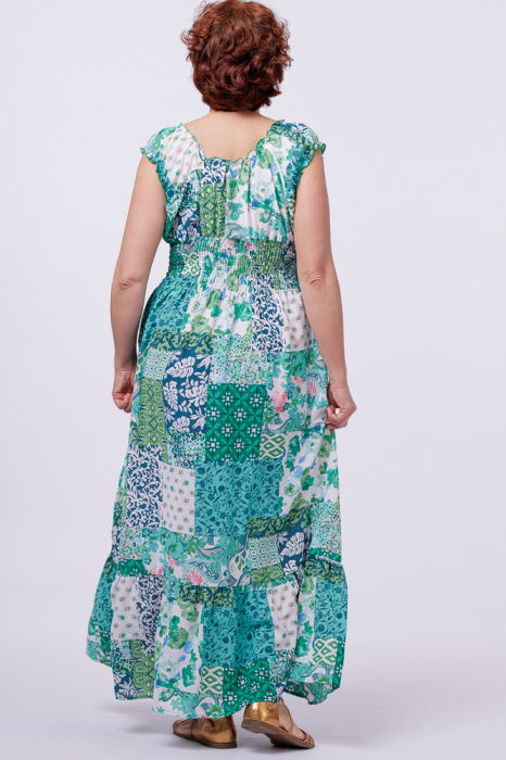 Rochie cu talia evidentiata si bust petrecut, imprimeu floral verde [3]