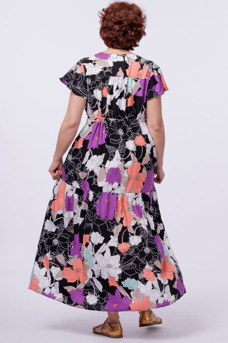 Rochie cu bust petrecut si imprimeu floral pe fond negru [4]