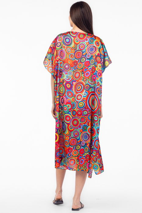 Rochie de plaja lunga tip poncho din matase cu imprimeu cercuri multicolore [3]