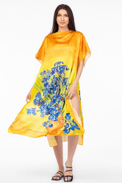 Rochie de plaja lunga tip poncho din matase cu imprimeu inspirat din pictura " Irisi" a lui Vincent Van Gogh [2]