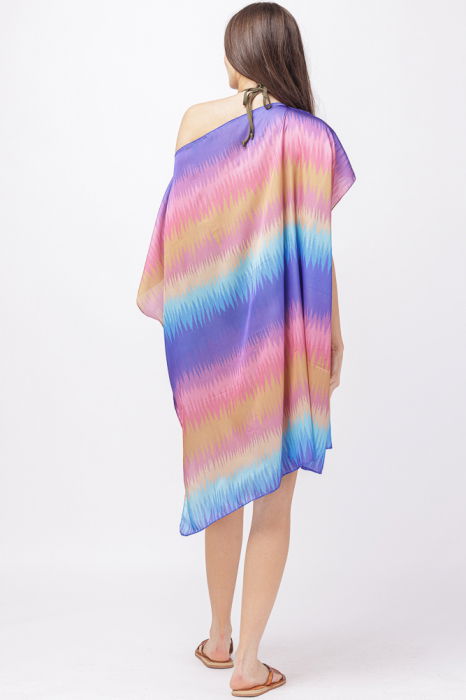 Rochie de plaja tip poncho din matase cu imprimeu curcubeu albastrui [3]