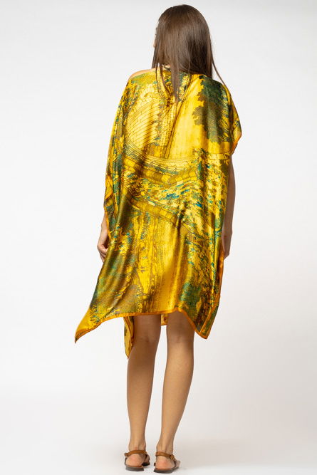 Rochie de plaja tip poncho din matase cu imprimeu inspirat din pictura moderna [3]