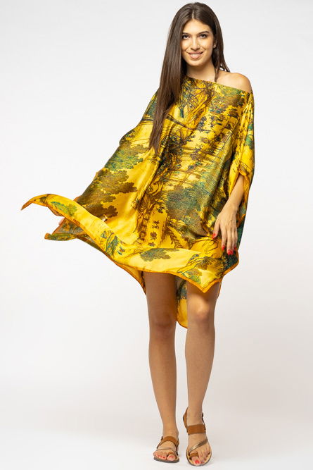 Rochie de plaja tip poncho din matase cu imprimeu inspirat din pictura moderna [2]