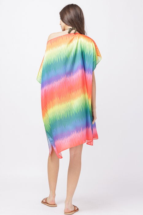 Rochie de plaja tip poncho din matase cu imprimeu curcubeu [3]