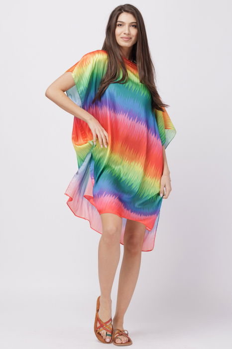 Rochie de plaja tip poncho din matase cu imprimeu curcubeu [2]