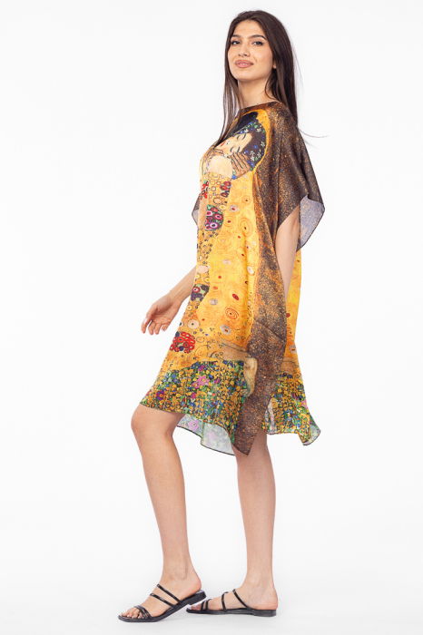 Rochie de plaja tip poncho din matase cu reproducere dupa "Sarutul " de Gustav Klimt [2]