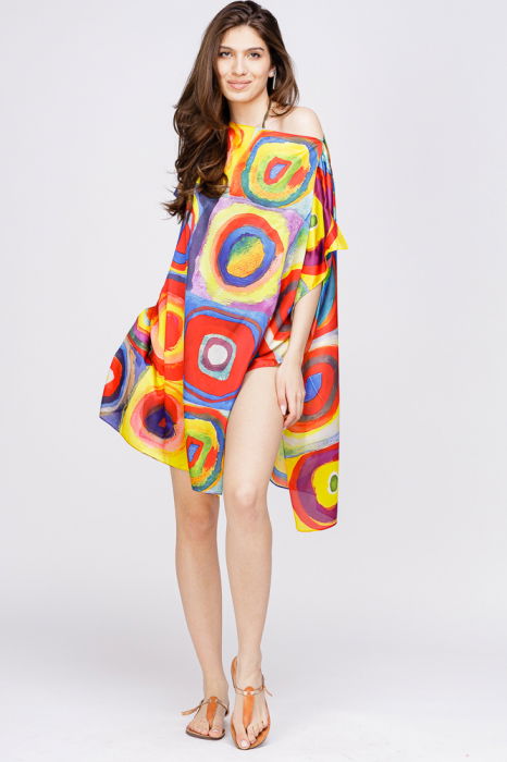 Rochie de plaja tip poncho din matase cu reproducere dupa pictura moderna a lui Kandinsky [4]