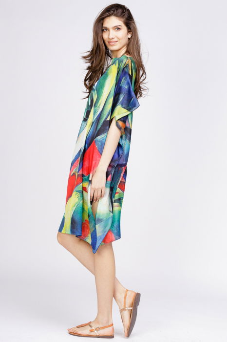 Rochie de plaja tip poncho din matase cu reproducere dupa o pictura moderna [3]