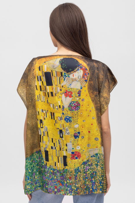 Bluza de vara tip poncho din matase cu reproducere dupa "Sarutul " de Gustav Klimt [2]