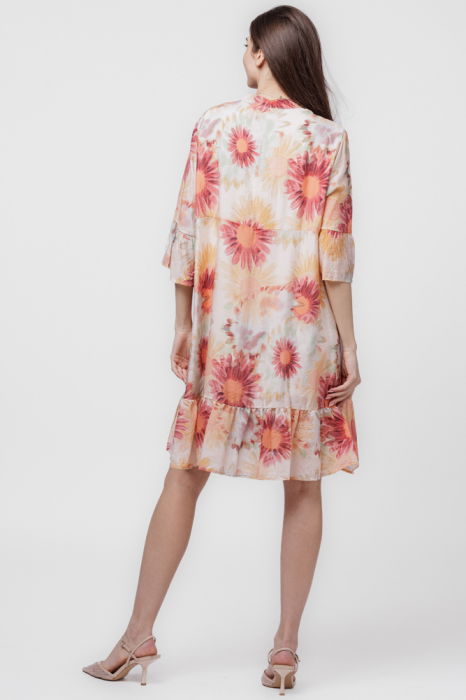 Rochie de vara midi cu imprimeu flori mari portocalii [4]