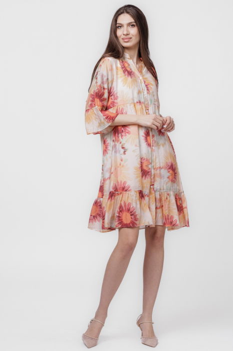 Rochie de vara midi cu imprimeu flori mari portocalii [2]