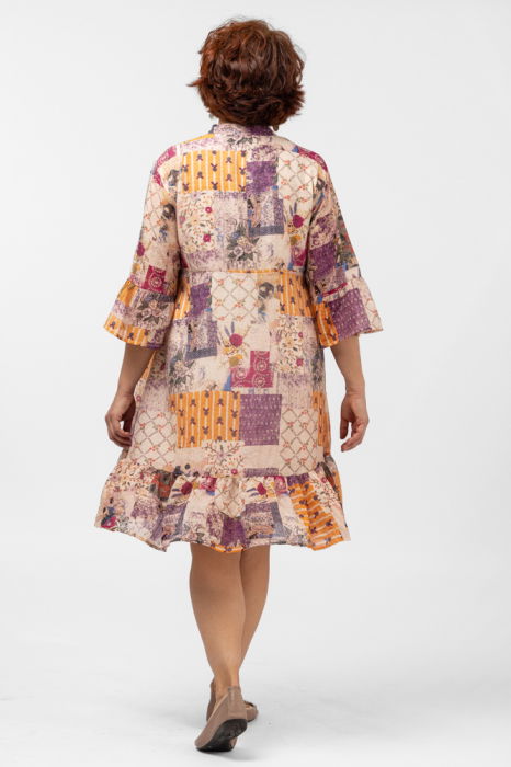 Rochie de vara midi cu imprimeu floral pe fond portocaliu [3]