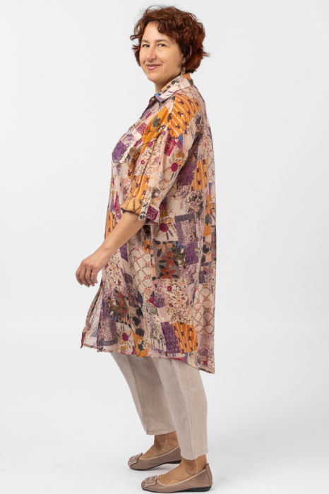 Camasa lunga subtire cu imprimeu floral pe fond portocaliu [3]