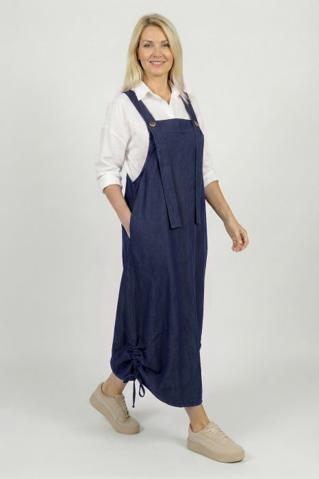 Rochie de vara tip sarafan lung cu bretele si snur reglabil, din denim subtire