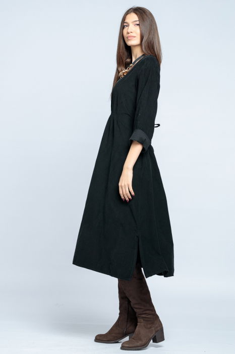 Rochie din catifea reiata neagra, cu elastic sub bust [3]