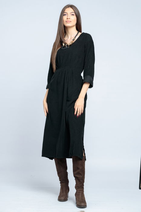 Rochie din catifea reiata neagra, cu elastic sub bust [4]