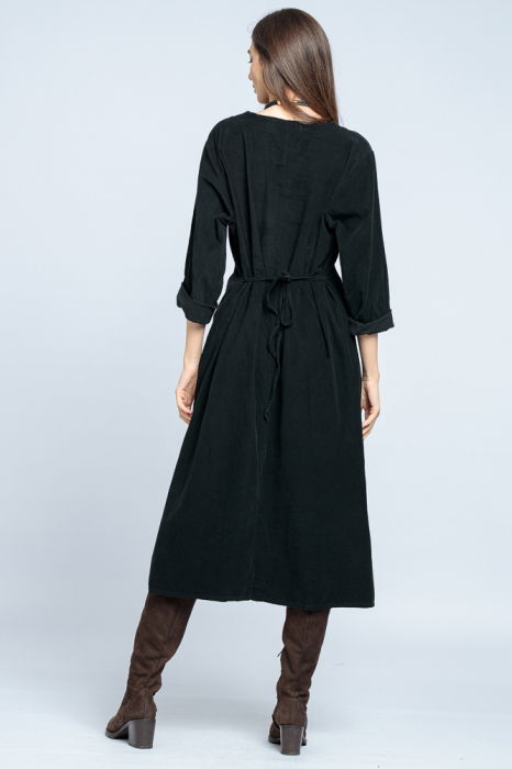 Rochie din catifea reiata neagra, cu elastic sub bust [5]