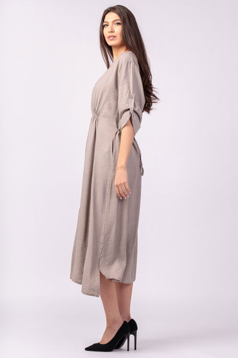 Rochie din vascoza bej, cu elastic sub bust si imprimeu [3]