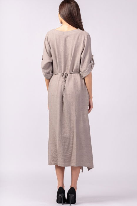 Rochie din vascoza bej, cu elastic sub bust si imprimeu [4]