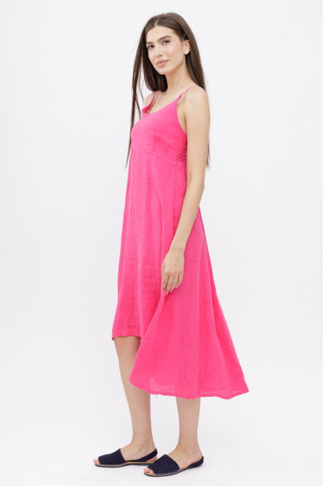 Rochie din in, cu bretele reglabile si elastic la spate, fucsia [3]