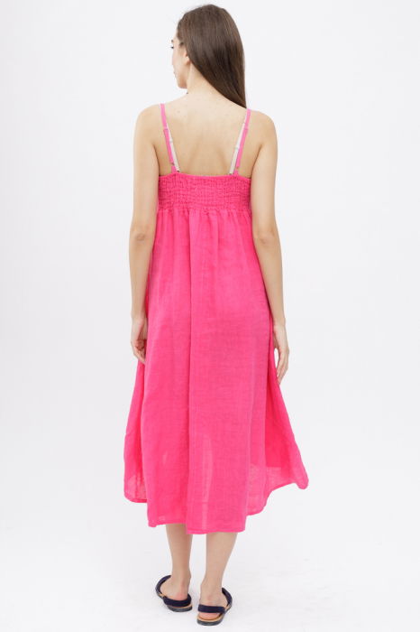 Rochie din in, cu bretele reglabile si elastic la spate, fucsia [4]