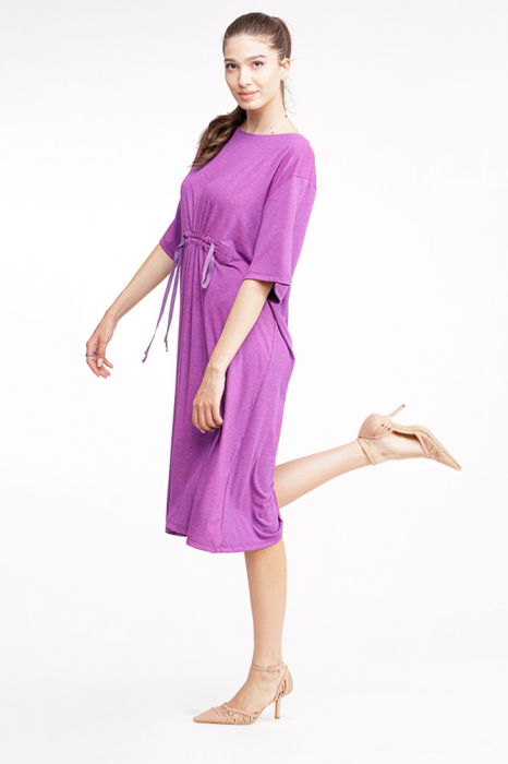 Rochie mov din vascoza cu snur in talie [5]
