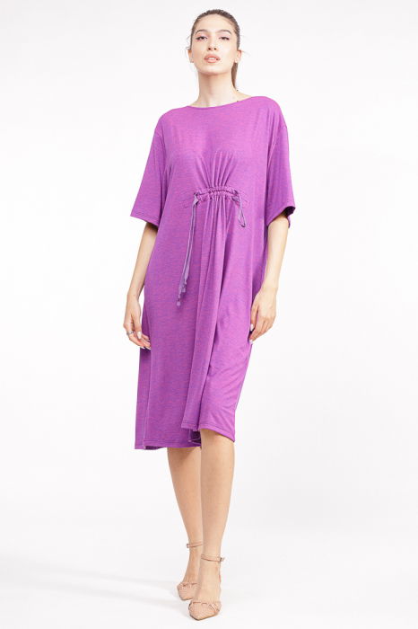 Rochie mov din vascoza cu snur in talie [3]