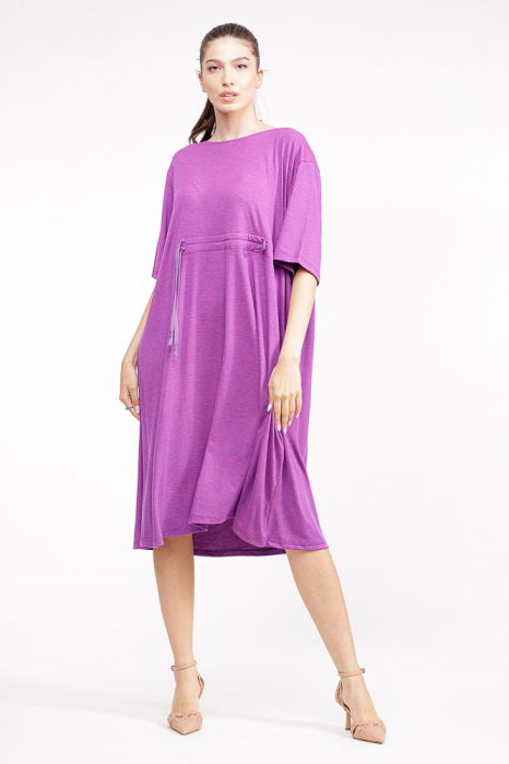 Rochie mov din vascoza cu snur in talie [1]