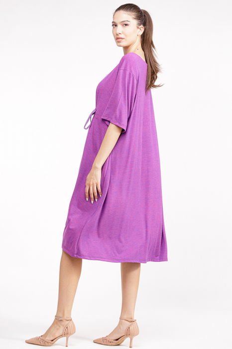 Rochie mov din vascoza cu snur in talie [4]