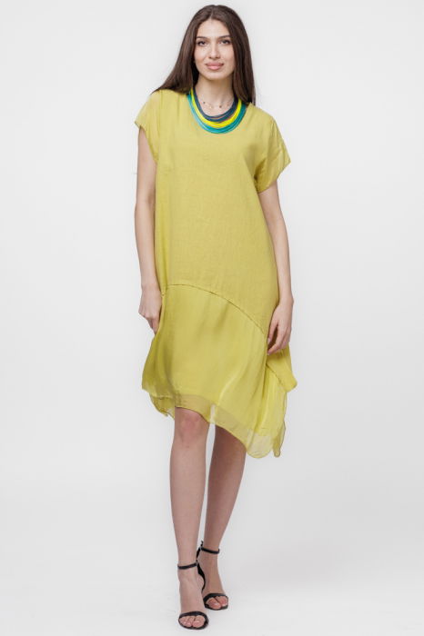 Rochie din in cu volan din matase naturala si colturi, galbena [3]
