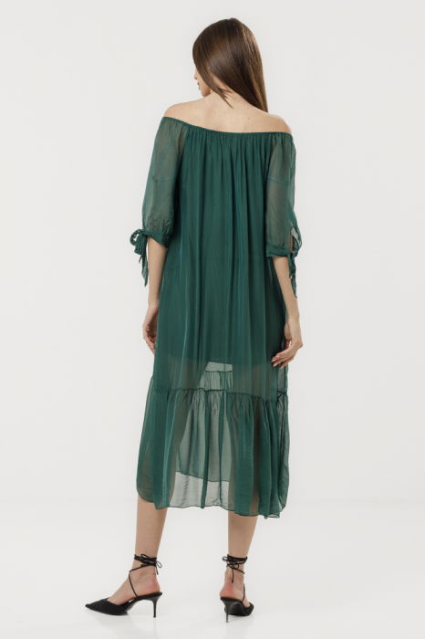 Rochie din matase si vascoza cu detalii feminine si croiala lejera, verde forest [4]