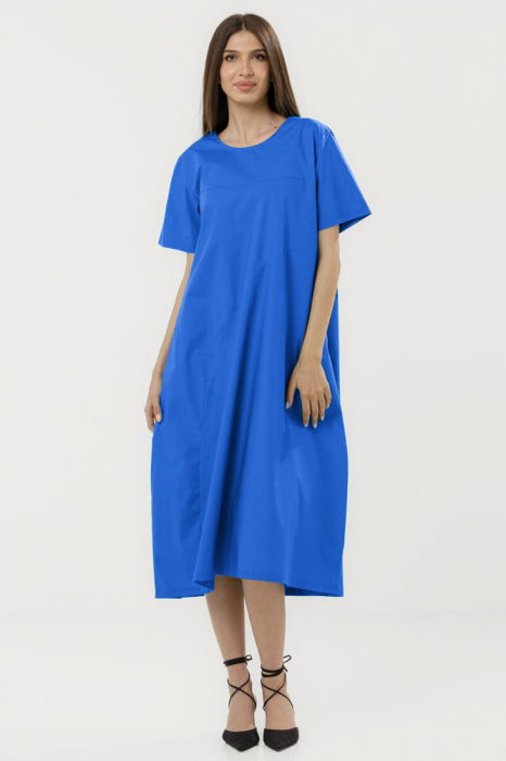 Rochie din poplin de bumbac, cu croi lejer si design minimalist, albastra [1]