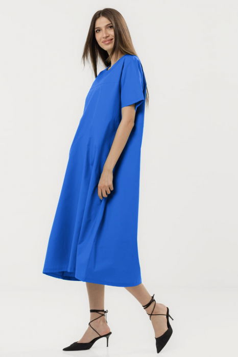 Rochie din poplin de bumbac, cu croi lejer si design minimalist, albastra [2]