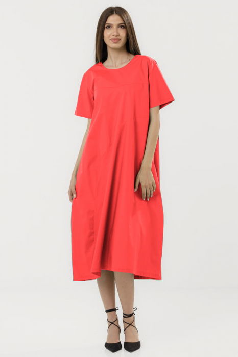 Rochie din poplin de bumbac, cu croi lejer si design minimalist, corai [1]