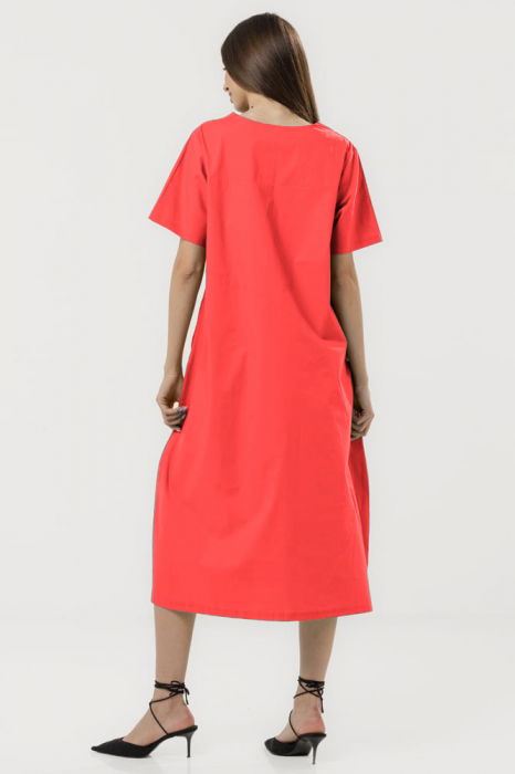 Rochie din poplin de bumbac, cu croi lejer si design minimalist, corai [3]