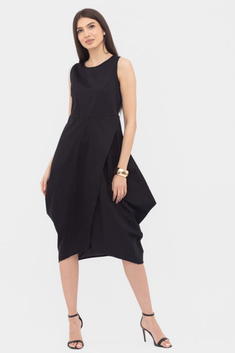 Rochie din poplin de bumbac petrecuta, cu colturi laterale, neagra [2]