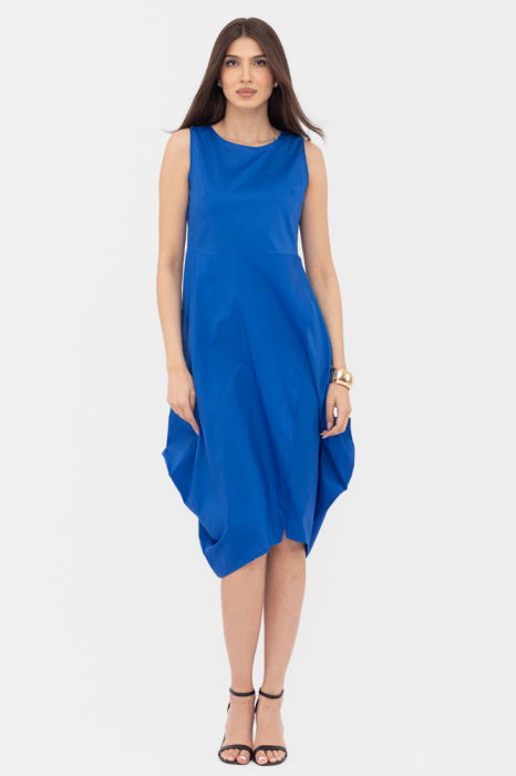 Rochie din poplin de bumbac petrecuta, cu colturi laterale, albastra [2]