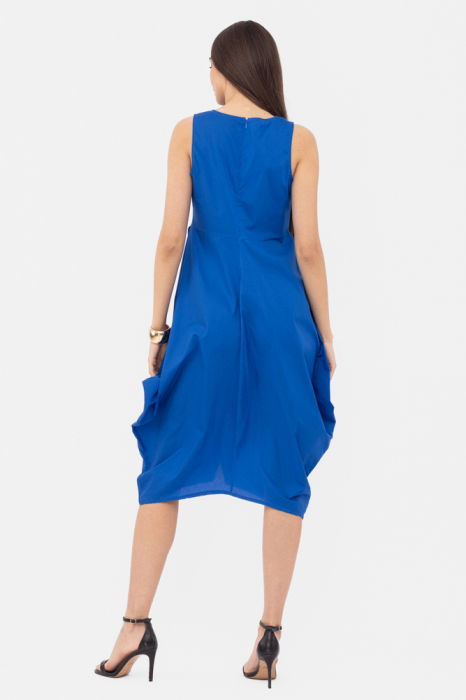 Rochie din poplin de bumbac petrecuta, cu colturi laterale, albastra [3]