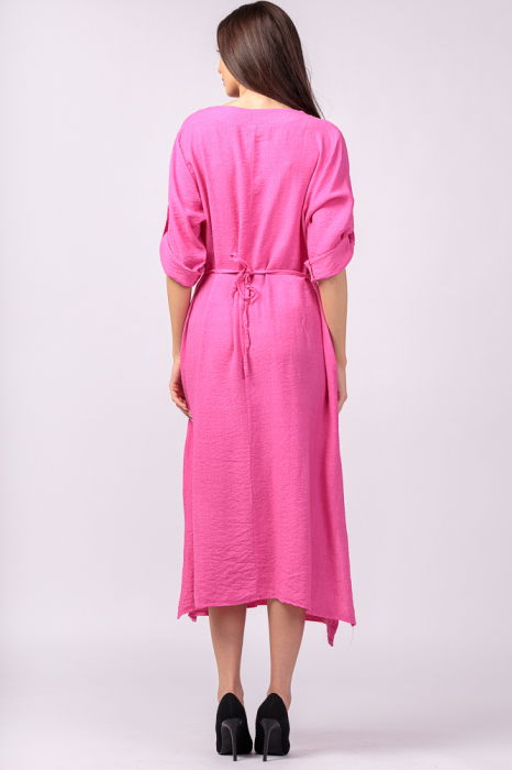 Rochie din vascoza fucsia, cu elastic sub bust si imprimeu [5]