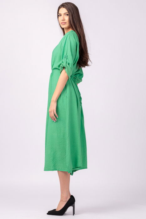 Rochie din vascoza verde, cu elastic sub bust si imprimeu [2]