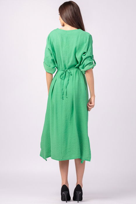 Rochie din vascoza verde, cu elastic sub bust si imprimeu [4]