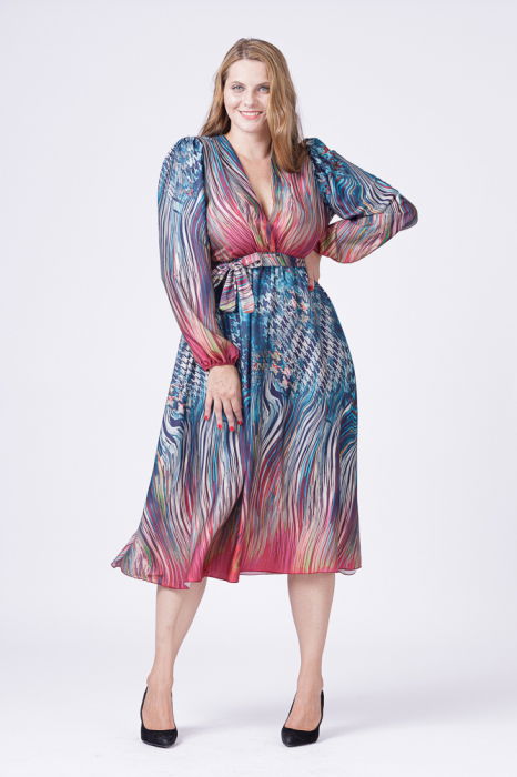 Rochie eleganta cu bust petrecut si imprimeu predominant turcoaz [4]