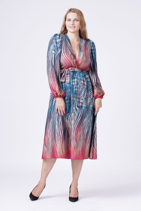 Rochie eleganta cu bust petrecut si imprimeu predominant turcoaz [2]