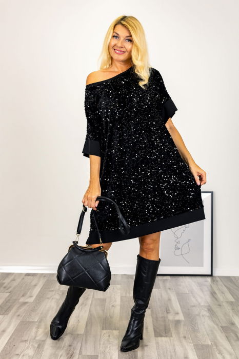 Rochie eleganta, neagra, midi, cu paiete negre [2]