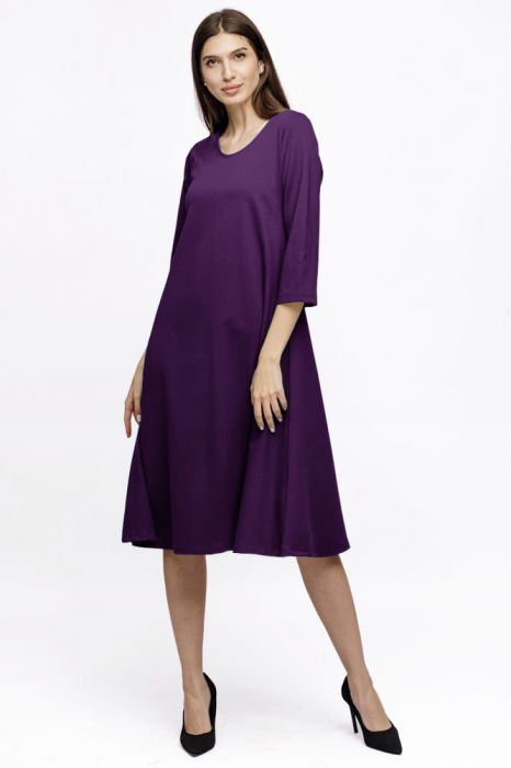 Rochie Eva midi mov A line din tricot de vascoza si decolteu rotund [1]