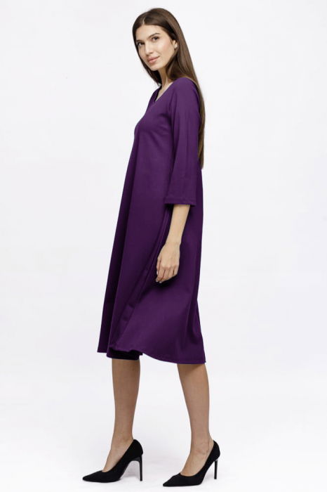 Rochie Eva midi mov A line din tricot de vascoza si decolteu rotund [3]