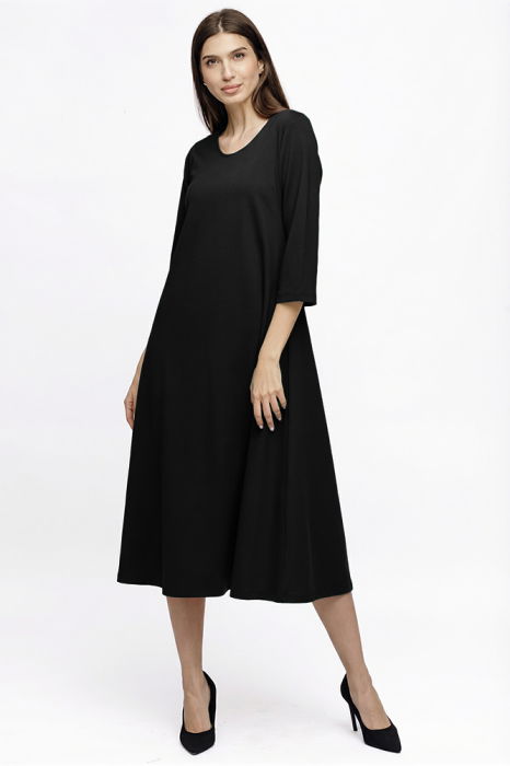 Rochie Eva neagra A line din tricot de vascoza si decolteu rotund [1]